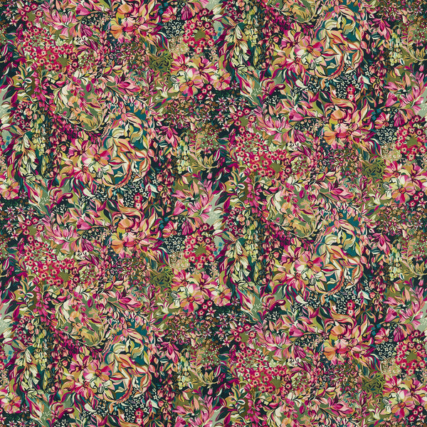 Aubrey Velvet - Forest/Raspberry Green By Clarke And Clarke | Clarke & Clarke Ferndene | Botanical & Floral Upholstery Print