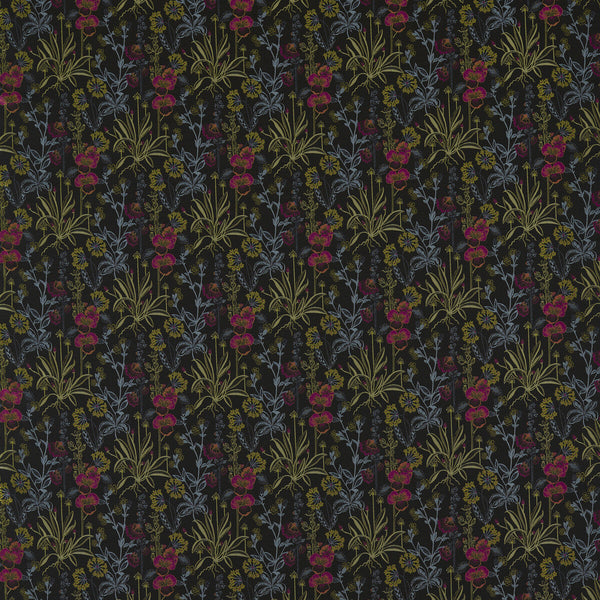 Elmsdale Jacquard - Noir Black By Clarke And Clarke | Clarke & Clarke Ferndene | Botanical & Floral Drapery