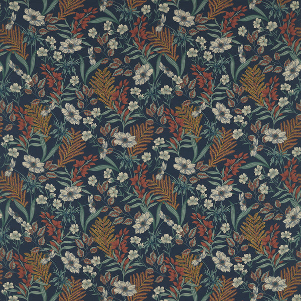 Hazelbury Linen - Midnight/Spice Dark Blue By Clarke And Clarke | Clarke & Clarke Ferndene | Botanical & Floral Multipurpose Print