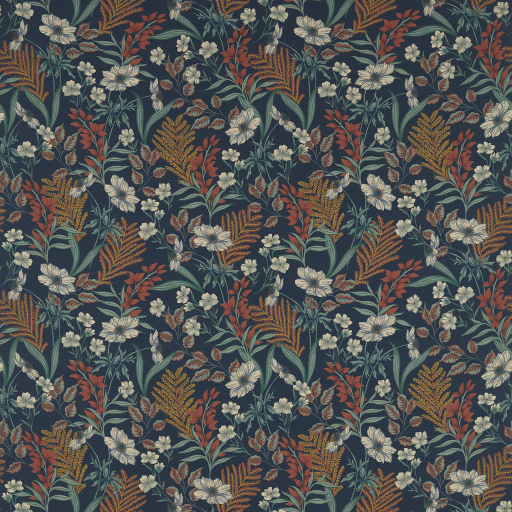 Samples and Purchasing available for Hazelbury Linen - Midnight/Spice Dark Blue By Clarke And Clarke | Clarke & Clarke Ferndene | Botanical & Floral Multipurpose Print at Designer Wallcoverings and Fabrics