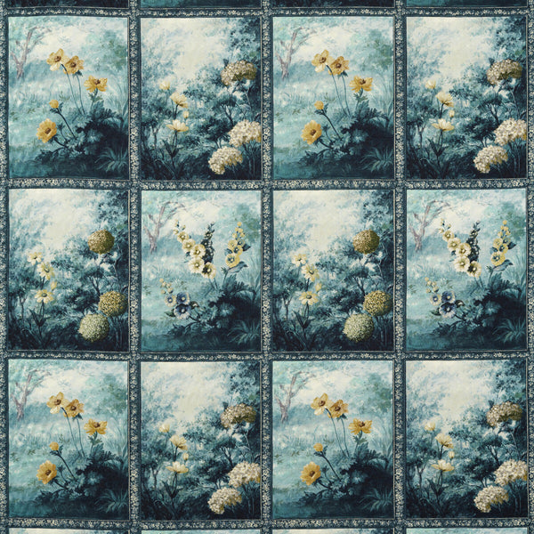 Artus - Denim Ochre Dark Blue By Clarke And Clarke | Clarke & Clarke Marianne | Botanical & Floral Upholstery Print