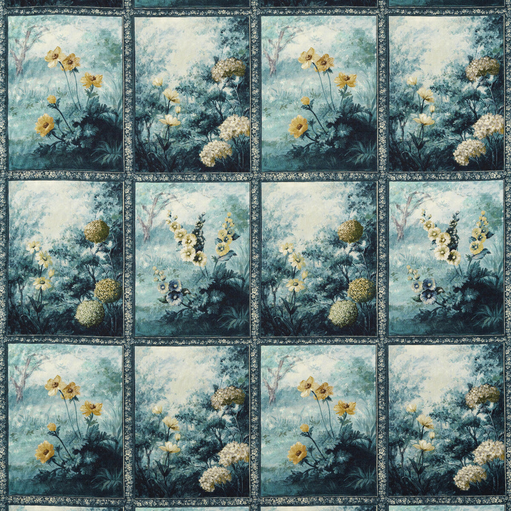 Samples and Purchasing available for Artus - Denim Ochre Dark Blue By Clarke And Clarke | Clarke & Clarke Marianne | Botanical & Floral Upholstery Print at Designer Wallcoverings and Fabrics