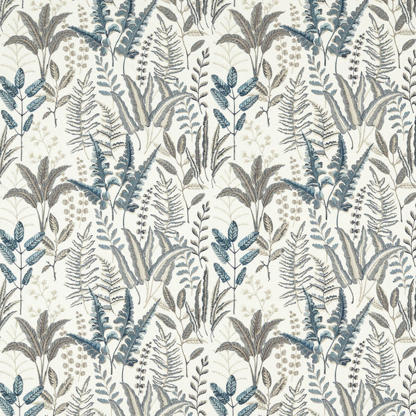 Bracken - Denim Emb Dark Blue By Clarke And Clarke | Clarke & Clarke Marianne |Botanical & Floral Texture Drapery Embroidery