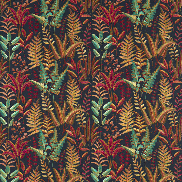 Bracken - Russet Aqua Emb Brown By Clarke And Clarke | Clarke & Clarke Marianne |Botanical & Floral Texture Drapery Embroidery