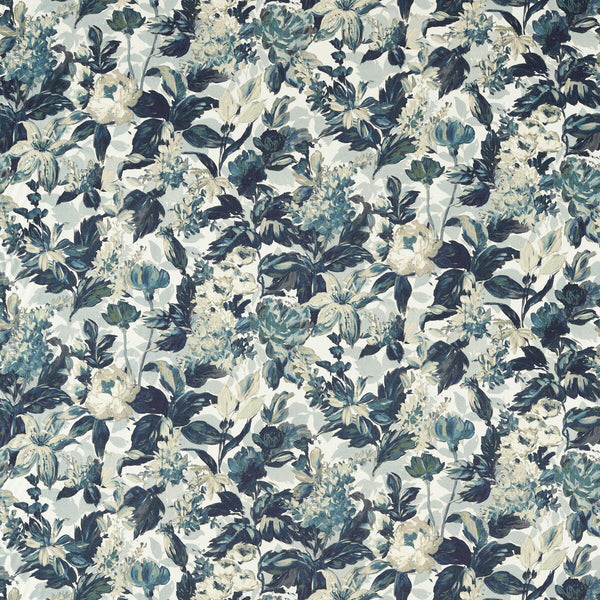 Lilum - Denim Ivory Dark Blue By Clarke And Clarke | Clarke & Clarke Marianne | Botanical & Floral Upholstery Print