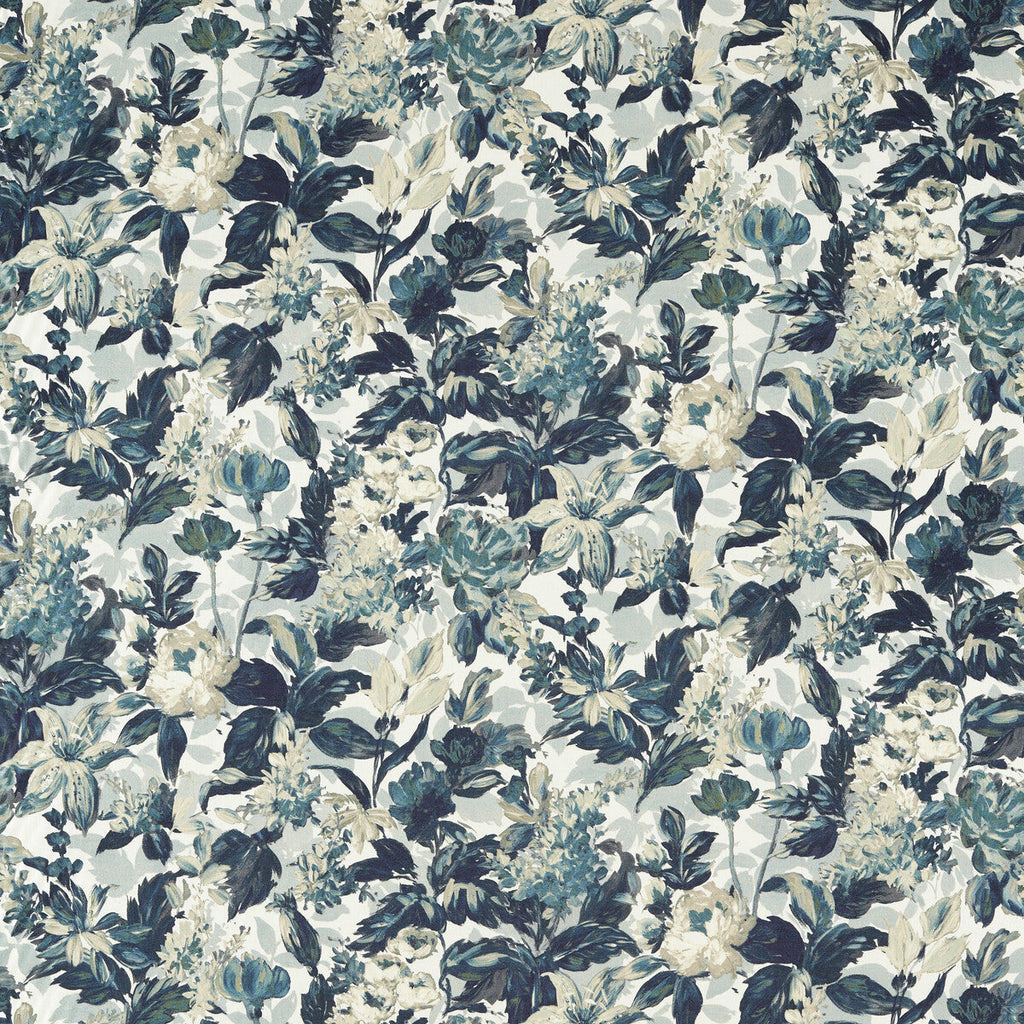 Samples and Purchasing available for Lilum - Denim Ivory Dark Blue By Clarke And Clarke | Clarke & Clarke Marianne | Botanical & Floral Upholstery Print at Designer Wallcoverings and Fabrics