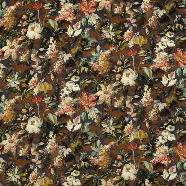 Lilum - Russet Noir Velvet Brown By Clarke And Clarke | Clarke & Clarke Marianne | Botanical & Floral Upholstery Print