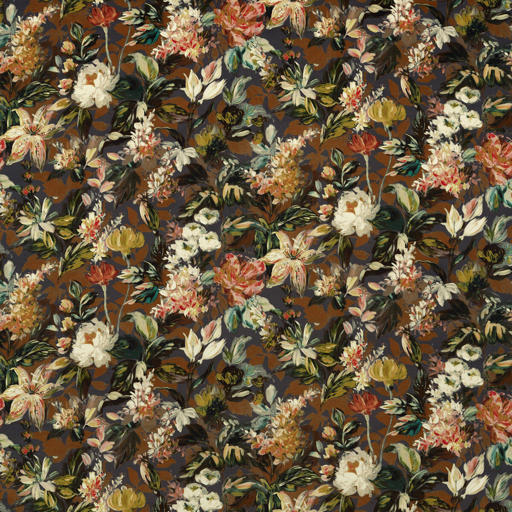 Samples and Purchasing available for Lilum - Russet Noir Velvet Brown By Clarke And Clarke | Clarke & Clarke Marianne | Botanical & Floral Upholstery Print at Designer Wallcoverings and Fabrics