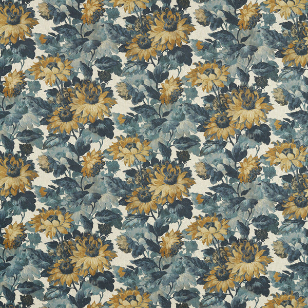 Sunforest - Denim Linen Dark Blue By Clarke And Clarke | Clarke & Clarke Marianne | Botanical & Floral Upholstery Print