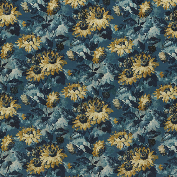 Sunforest - Denim Velvet Dark Blue By Clarke And Clarke | Clarke & Clarke Marianne | Botanical & Floral Upholstery Print