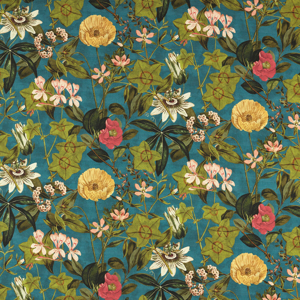 Passiflora Outdoor - King Blue By Clarke And Clarke | Clarke & Clarke Alfresco |Botanical & Floral Tropical Multipurpose Indoor / Outdoor