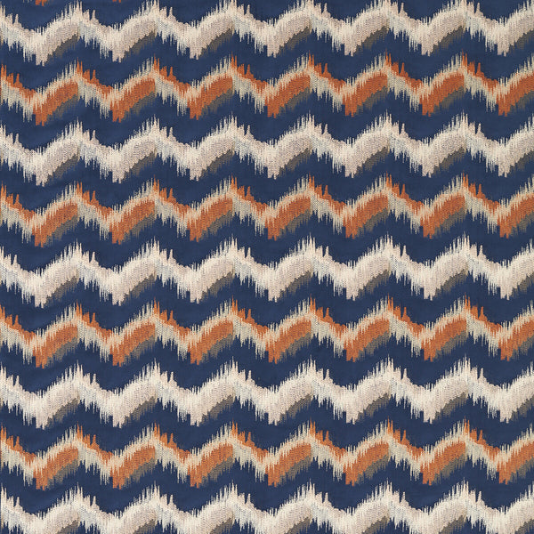 Sagoma - Midnight/Spice Dark Blue By Clarke And Clarke | Clarke & Clarke Vivido |Flamestitch Metallic Upholstery Embroidery