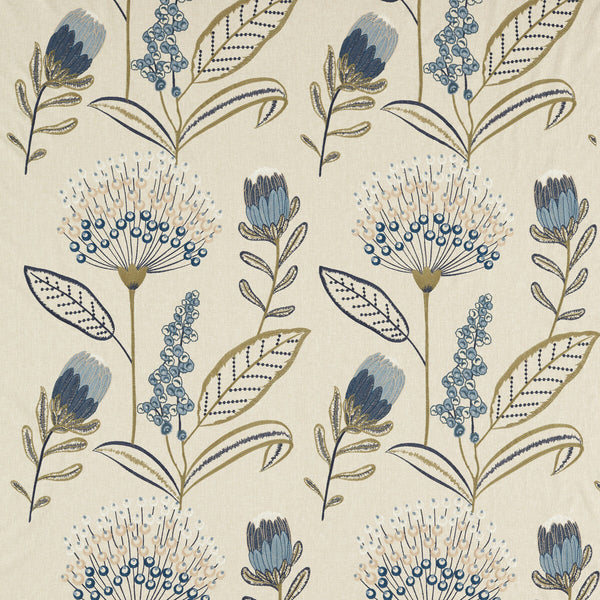 Protini - Denim Sage By Clarke And Clarke | Clarke & Clarke Breegan Jane | Botanical & Floral Drapery Embroidery