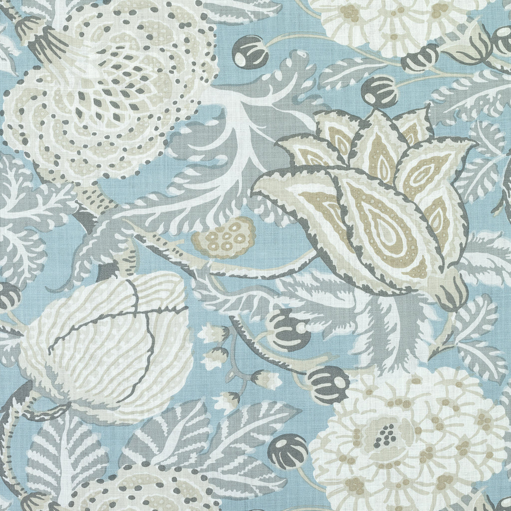 Mitford Aqua Printed Fabric | Thibaut