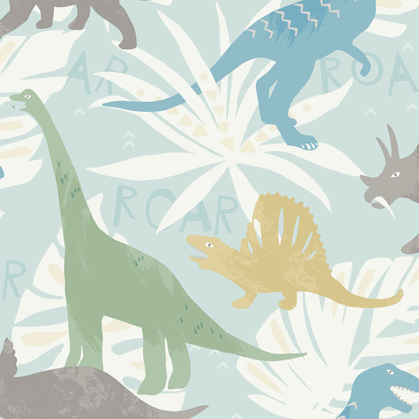 Malibu Pack Party Wallpaper - Kids/Nursery Animal Print - Green, Blue, and Yellow | Malibu Wallpaper