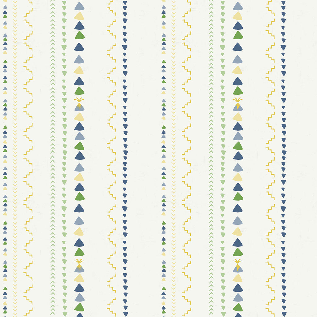 Malibu Volcano Stripe Wallpaper - Kids/Nursery Stripe - Green, Gold, and Blue | Malibu Wallpaper