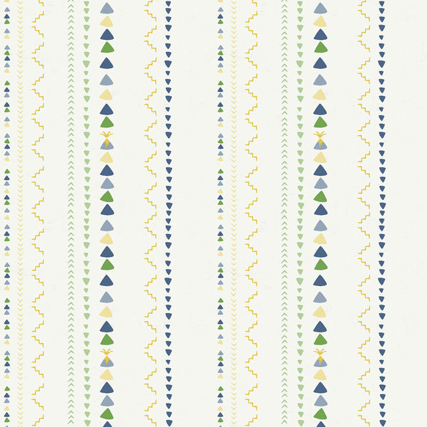 Malibu Volcano Stripe Wallpaper - Kids/Nursery Stripe - Green, Gold, and Blue | Malibu Wallpaper