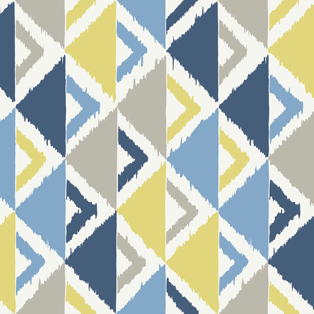 Malibu Dino Peak Wallpaper - Kids/Nursery Geometric - Blue, Gray, and Gold | Malibu Wallpaper