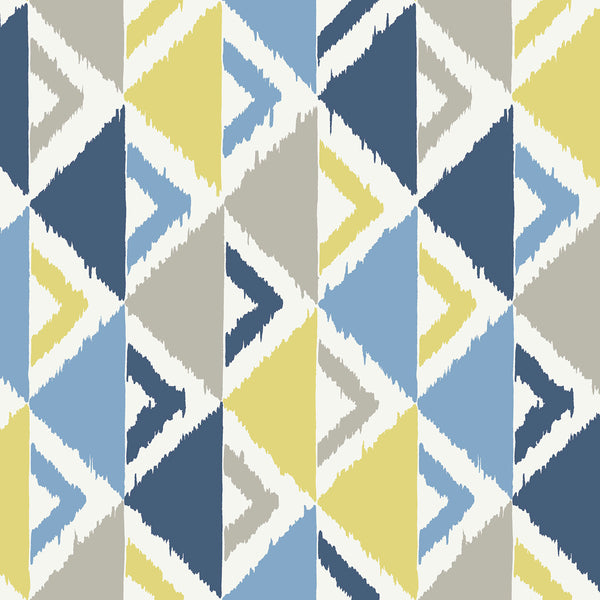 Malibu Dino Peak Wallpaper - Kids/Nursery Geometric - Blue, Gray, and Gold | Malibu Wallpaper