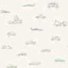Malibu Traffic Jam Wallpaper - Kids/Nursery Illustration - Blue and Green | Malibu Wallpaper
