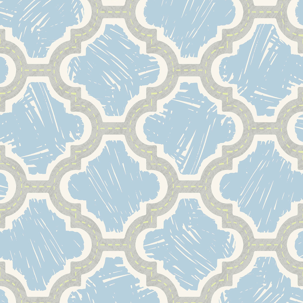 Malibu Racetrack Ogee Wallpaper - Kids/Nursery Ogee - Lime Green and Powder Blue | Malibu Wallpaper