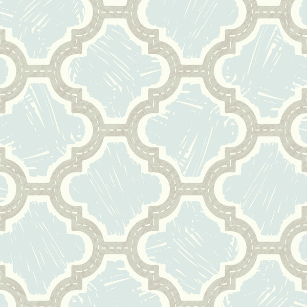 Racetrack Ogee Kids/Nursery Ogee - Gray and Powder Blue | Architectural Wallcoverings