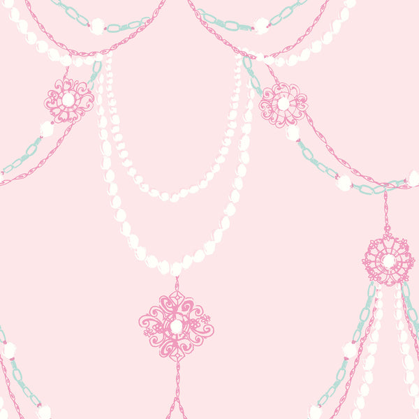 Dressed Up Drape Kids/Nursery Illustration - Blush and Teal | Architectural Wallcoverings