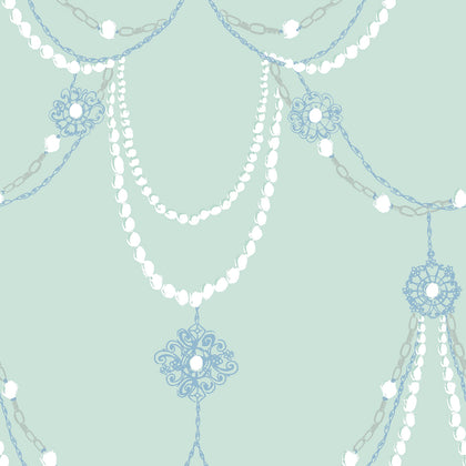 Dressed Up Drape Kids/Nursery Illustration - Teal and Periwinkle | Architectural Wallcoverings