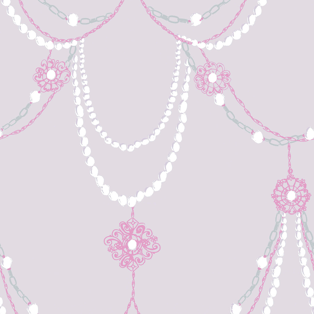 Malibu Dressed Up Drape Wallpaper - Kids/Nursery Illustration - Lilac and Fuchsia | Malibu Wallpaper