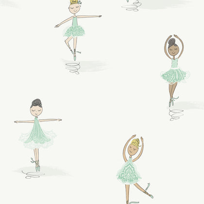 Tiny Dancers Kids/Nursery Illustration - Teal and White | Architectural Wallcoverings