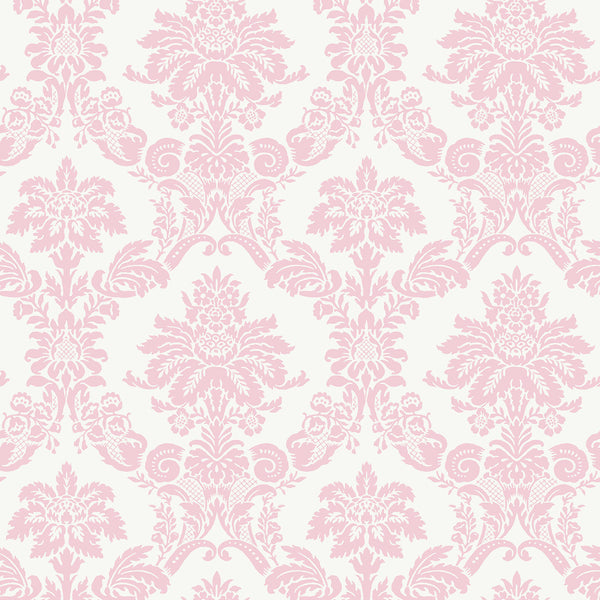 Glitter Damask Kids/Nursery Damask - Bubblegum and White | Architectural Wallcoverings