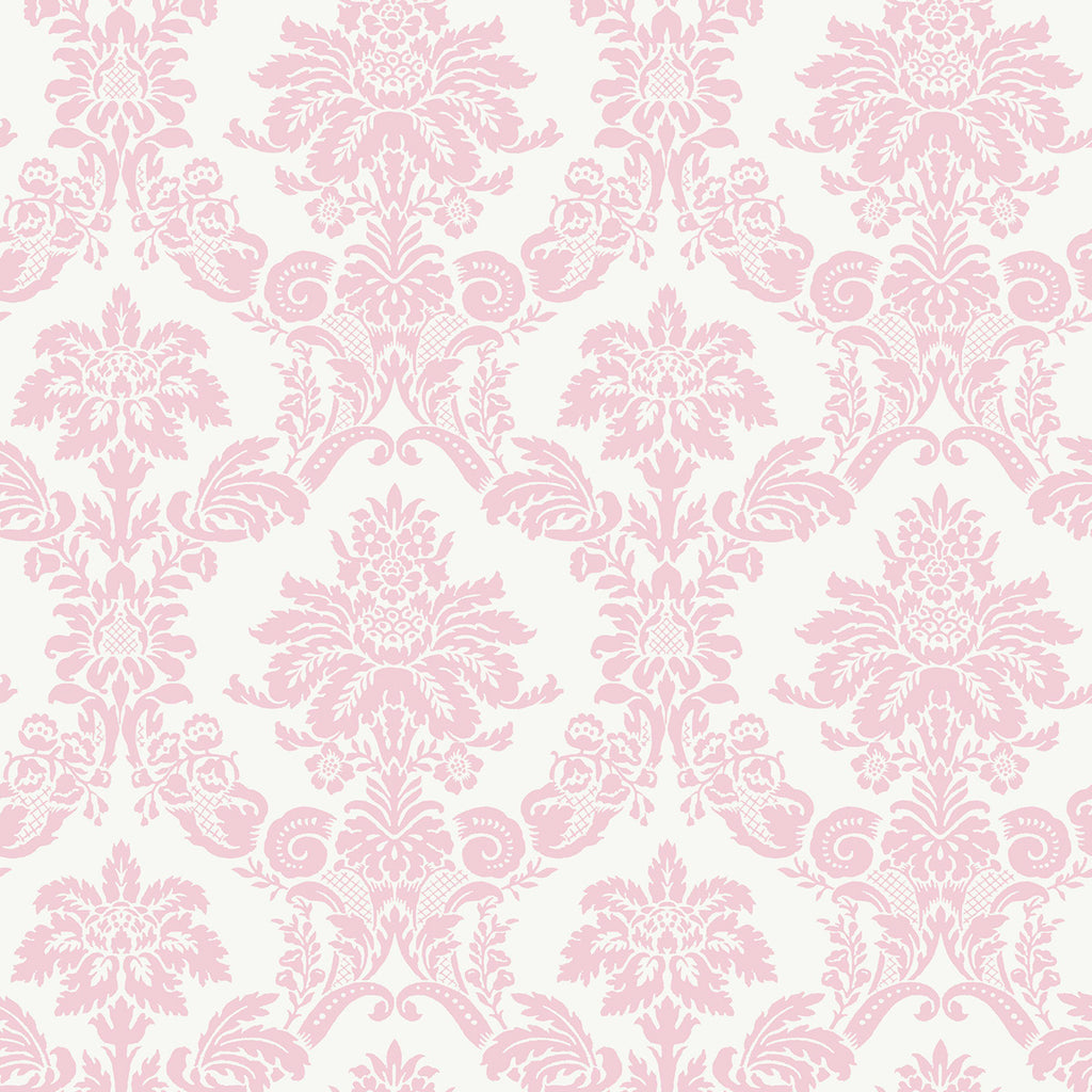 Malibu Glitter Damask Wallpaper - Kids/Nursery Damask - Bubblegum and White | Malibu Wallpaper