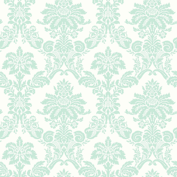 Glitter Damask Kids/Nursery Damask - Teal and White | Architectural Wallcoverings