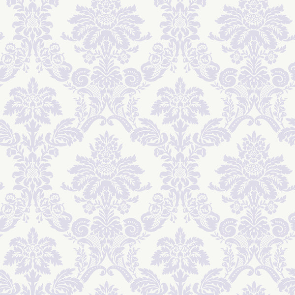 Glitter Damask Kids/Nursery Damask - Lilac and White | Architectural Wallcoverings