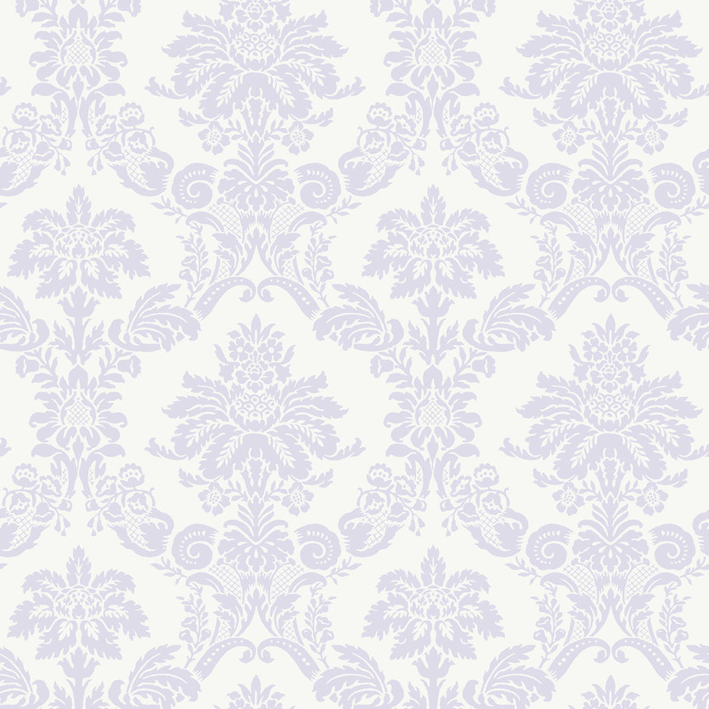 Malibu Glitter Damask Wallpaper - Kids/Nursery Damask - Lilac and White | Malibu Wallpaper