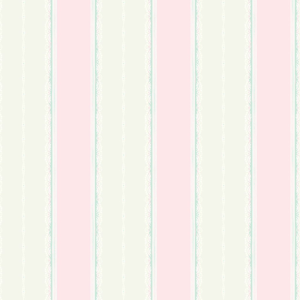 Malibu Glitter Frills Stripe Wallpaper - Kids/Nursery Stripe - Bubblegum and Teal | Malibu Wallpaper