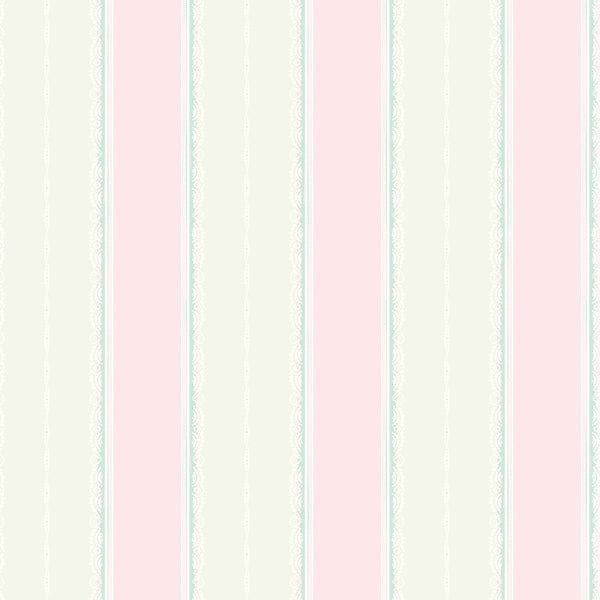 Malibu Glitter Frills Stripe Wallpaper - Kids/Nursery Stripe - Bubblegum and Teal | Malibu Wallpaper