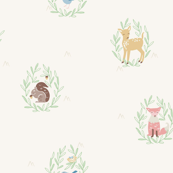 Malibu Furry Friends Wallpaper - Kids/Nursery Animal Print - Gold, Pink, and Brown | Malibu Wallpaper