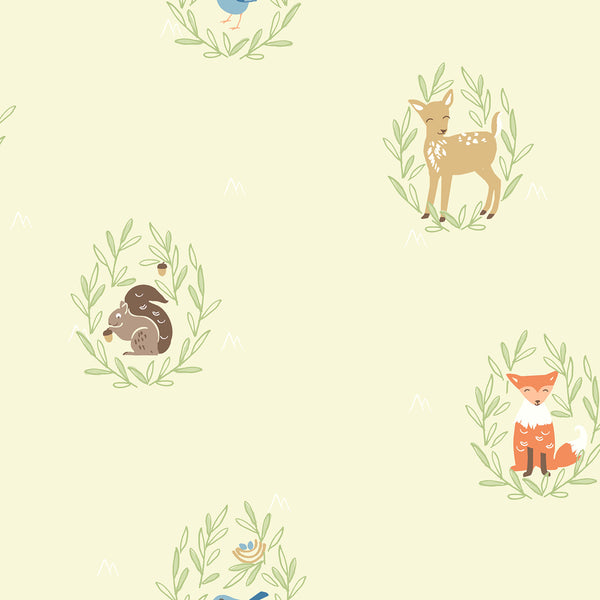 Furry Friends Kids/Nursery Animal Print - Light Lemon | Architectural Wallcoverings