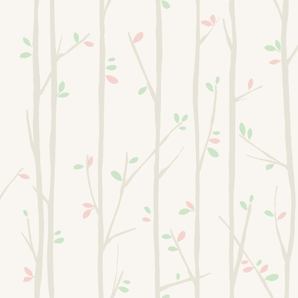 Malibu Tree Top Wallpaper - Kids/Nursery Botanical - Gray, Mint, and Bubblegum | Malibu Wallpaper