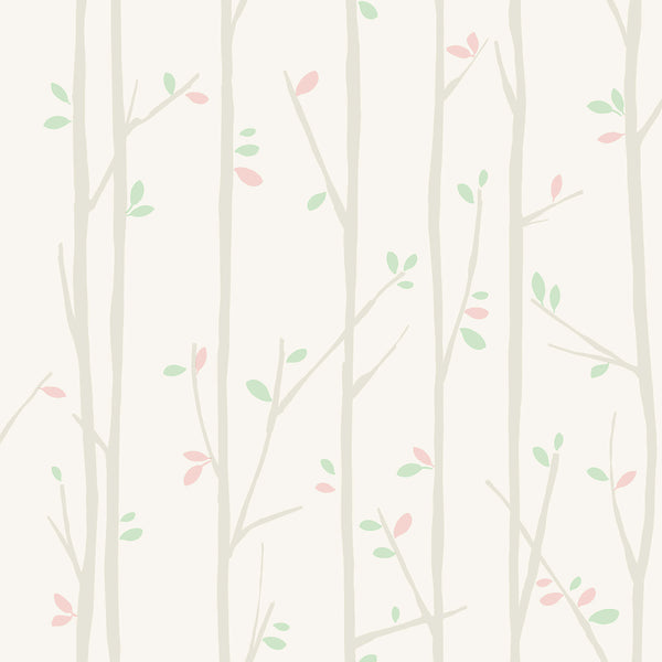 Malibu Tree Top Wallpaper - Kids/Nursery Botanical - Gray, Mint, and Bubblegum | Malibu Wallpaper