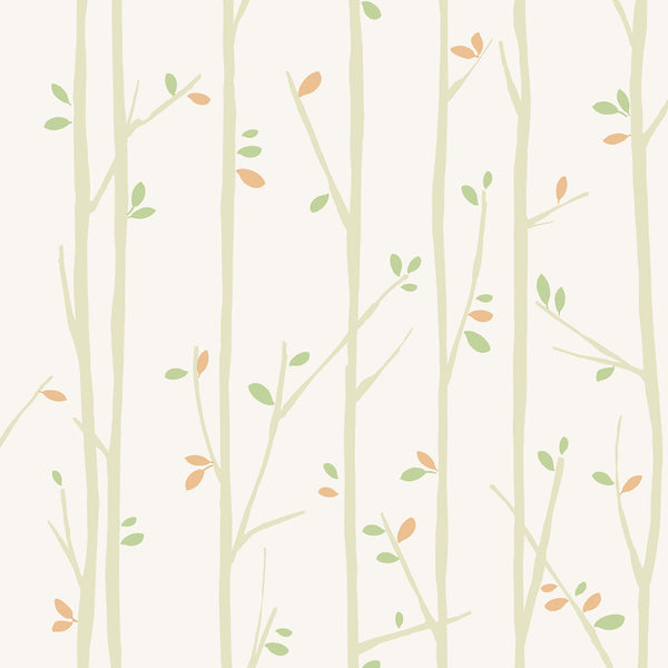 Malibu Tree Top Wallpaper - Kids/Nursery Botanical - Tan, Moss, and Pumpkin | Malibu Wallpaper