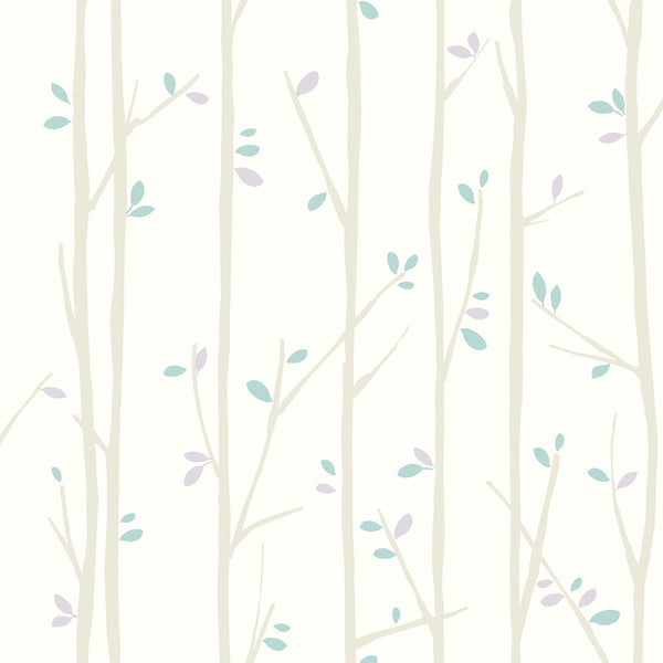 Malibu Tree Top Wallpaper - Kids/Nursery Botanical - Gray, Lilac, and Sky Blue | Malibu Wallpaper