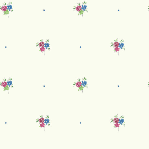 Malibu Little Posy Wallpaper - Kids/Nursery Floral - Raspberry and Prussian Blue | Malibu Wallpaper