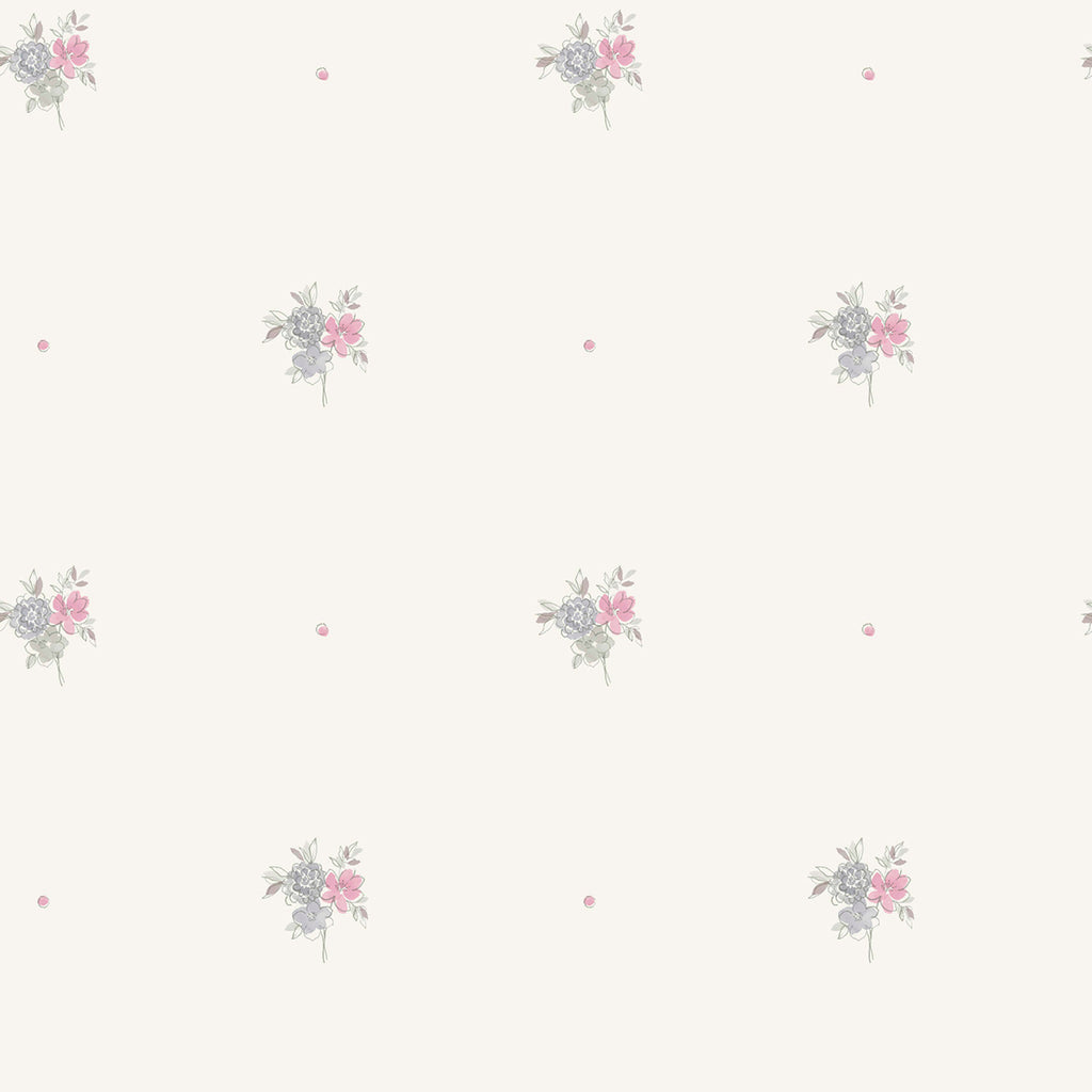 Malibu Little Posy Wallpaper - Kids/Nursery Floral - Gray and Bubblegum | Malibu Wallpaper