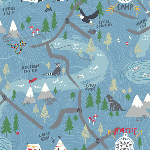 Malibu Campground Wallpaper - Kids/Nursery Illustration - Bluebird | Malibu Wallpaper