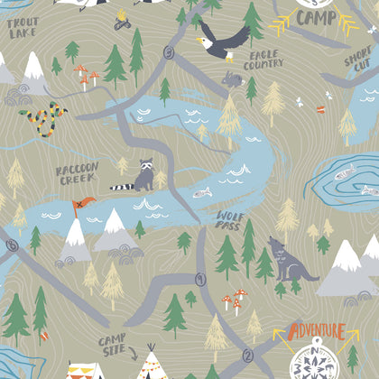 Campground Kids/Nursery Illustration - Taupe | Architectural Wallcoverings