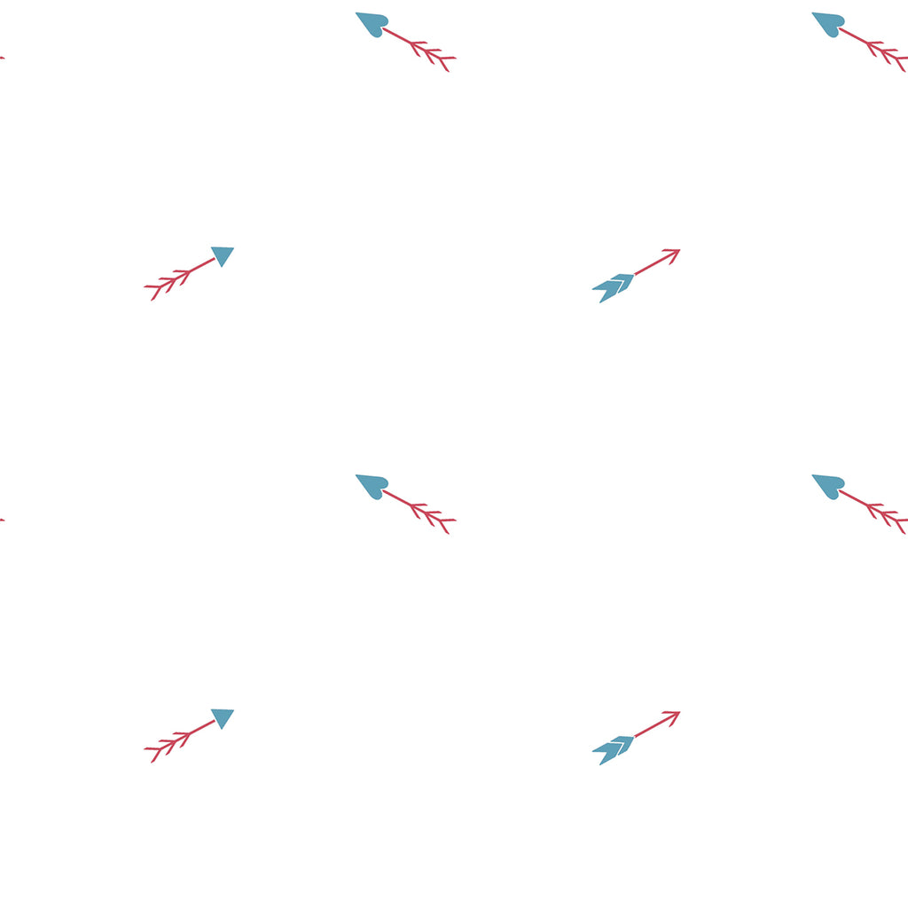 Malibu Hearts and Darts Wallpaper - Kids/Nursery Illustration - Cerulean and Crimson | Malibu Wallpaper