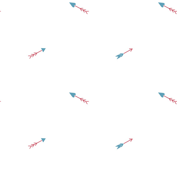 Malibu Hearts and Darts Wallpaper - Kids/Nursery Illustration - Cerulean and Crimson | Malibu Wallpaper