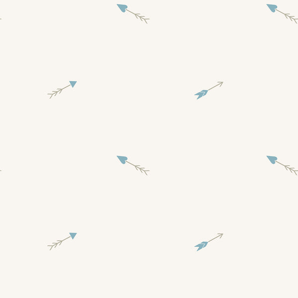 Malibu Hearts and Darts Wallpaper - Kids/Nursery Illustration - Cerulean and Gray | Malibu Wallpaper